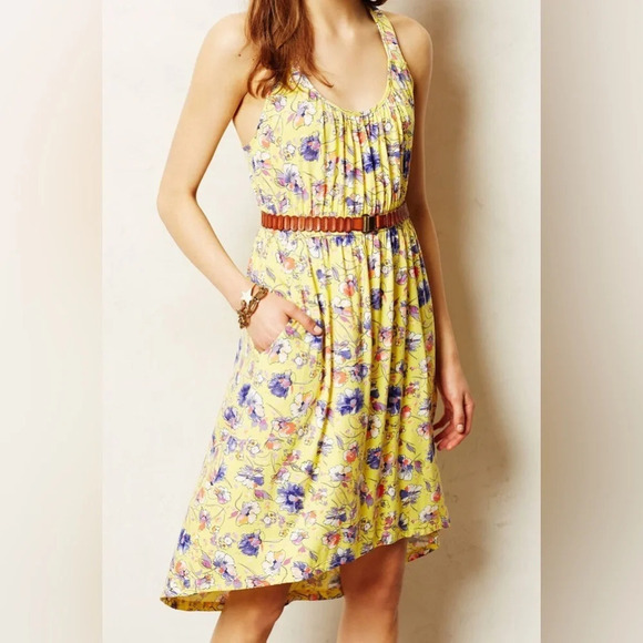 Anthropologie Weston Wear Laguna Racerback High Low Dress Yellow Floral Size S - Picture 7 of 7